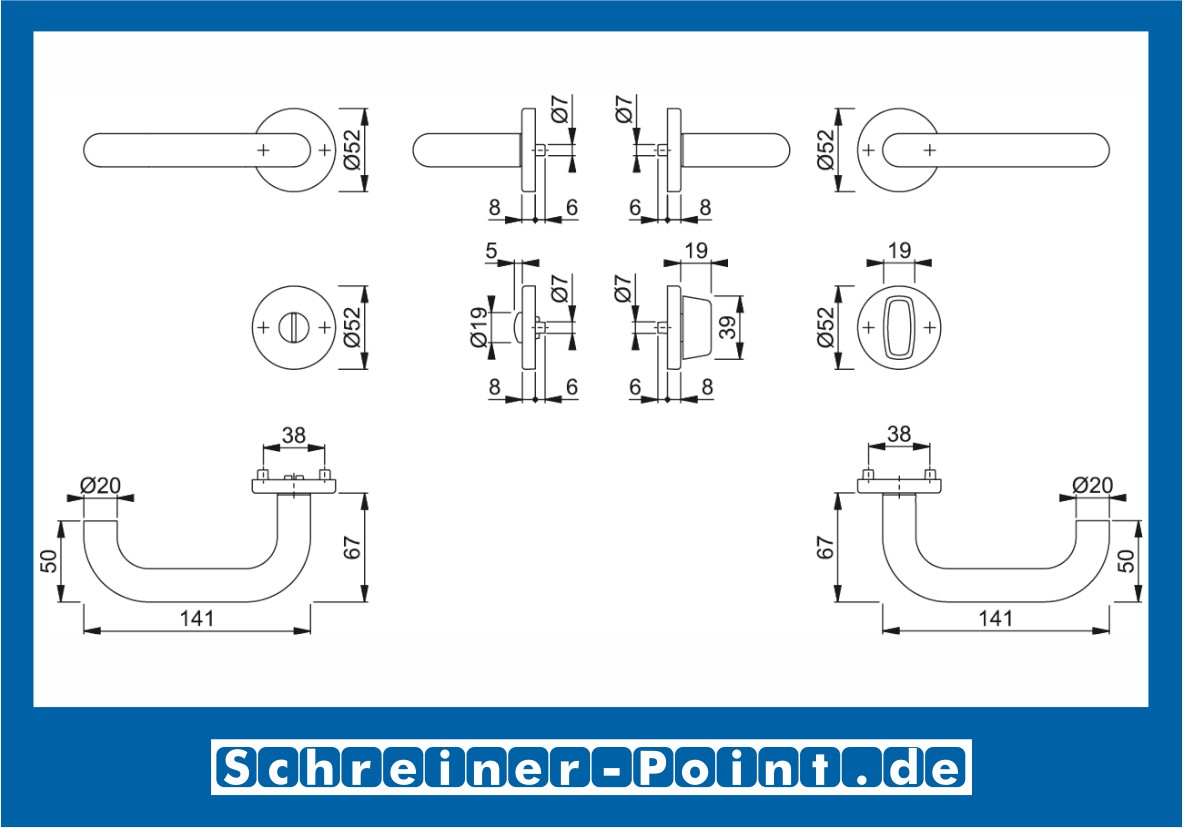 Hoppe Paris Edelstahl Rosettengarnitur F69 E138Z/42KV/42KVS, 3290074, 6377360, 3290082, 6566814, 3290066, 6377394, 3297057